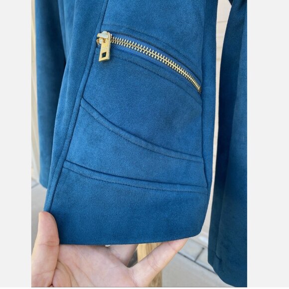 Share Marc New York S Andrew Marc Teal Faux Suede Light Zip Jacket Pockets Small - Picture 6 of 7
